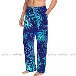 Men's Sleepwear Mens Casual Pyjama Long Pant Loose Elastic Waistband Peacock Feathers Pattern Cosy Home Lounge Pants