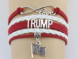 trump 2020 Love Couple bracelet American Flag Charm Bangle Letter Pu Leather Wrap Wristbands For Party Jewellery Gift KJJ578383167