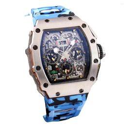 Wristwatches Luxury Mens Automatic Mechanical Watch Stainless Steel Skeleton Red Blue Grey Camouflage Rubber