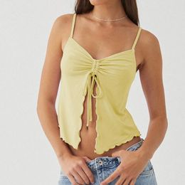 Camisoles & Tanks Sexy Trim Backless Vest Women'S Strap Tank Top Summer Going Out Tops Drawstring Ruffle Femme Clothes Girls Beachwear 2024