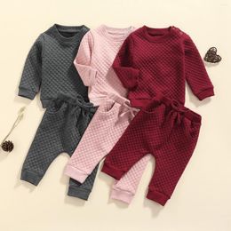 Clothing Sets Autumn Kids Girls 2pcs Tracksuit Outfits Solid Long Sleeve Pullover Thick Sweatshirt Tops Pants 3 Colors 0-24M