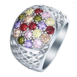 Cluster Rings 2024 Colourful Silver Plated Ring For Lovers Gift Red Purple Green Champagne Pink Cz Zircon Design Jewellery High Quality