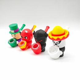 Newest Cartoon Style 420 Silicone Smoking Hand Pipes Unbreakable Dry Herb Tobacco Oil Burner Pipe With Glass Porous Hole Bowl Water Bong Dab Rig Accessories