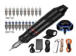 Tattoo Rotary Pen Tatoo Cartridges Needles 3RL 5M1 Kit Strong Quiet Motor DC Power Supply Guns Machine Set Tattooist Body Art6292064