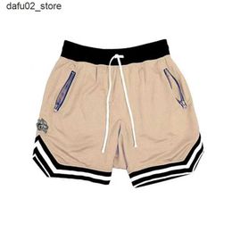 Men's Shorts Mens Casual Shorts Khaki Training Gyms Fitness Zippers Pocket Quick-Dry Basketball Shorts Joggers Bodybuilding Knee Length Pants Q240416