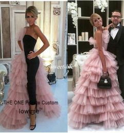 Unique Design Black Straight Prom Dress 2019 Couture Pink Tulle Tiered Long Evening Gowns Formal Women Party Wear Maxi Dress9081593