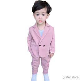 Suits Flower Boys Pink Jacket+Pants 2Pcs Clothing Set Gentleman Kids Formal Wedding Suit Childrens Day Performance Graduation Dress