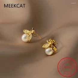 Stud Earrings Fashion Cute Gold Pearl Bee 925 Sterling Silver Piercing Trending Jewellery Women Accessories