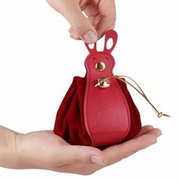 large Capacity Veet Drawstring Bag Storage Bag PU Leather Carto Rabbit Ear Handbag Jewerly Packing Bag New Year N1nH#