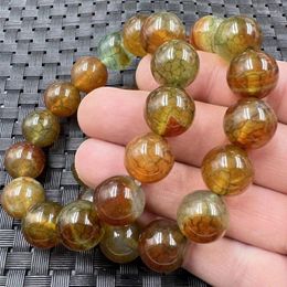 Strand Flower Ball Green Agate Chalcedony 14mm Round Beads Wristband Bracelet