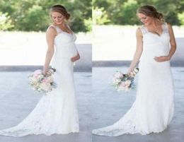 Elegant Lace Maternity Wedding Dresses Cheap Romantic V Neck Empire Waist Wedding Dress For Pregnant Women Plus Size Bridal Gowns1492841