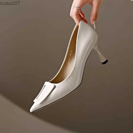 Dress Shoes Newest Style High Heels Sexy Pumps Women Shoes Metal Buckle Wedding Shoes for Women Bride Shallow Pointed Single Shoes ZaptosL2404