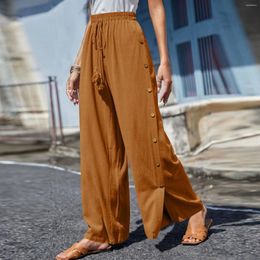 Women's Pants Spring Summer Wide Leg Trousers Waist Leisure Solid Colour Elastic Lace Up Loose Casual Pantalones