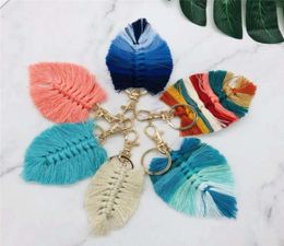 Leaf Weaving Rainbow Keychains Jewelry for Women Boho Handmade key Holder Keyring Macrame Bag Charm Car Hanging Jewelry5262643