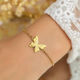 Link Bracelets Stainless Steel Vintage Elegant Butterfly Sand Press Design Non-fading High-quality Fashion Bracelet For Women Jewellery