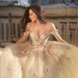 Party Dresses Off The Shoulder Sweetheart Floral Appliques Formal Fairy Ball Gown Princess Prom Tulle Long Evening Gowns