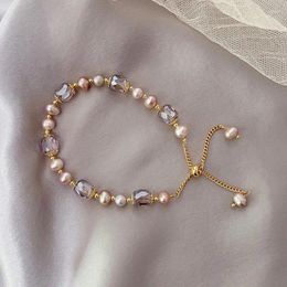 Link Bracelets Natural Freshwater Pearl Bracelet Girl Senior Sense Niche Design Crystal Boudoir Hand Jewellery Wholesale
