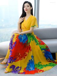 Casual Dresses 2024 Yellow Chiffon Boho Beach Long Summer Elegant Clothes For Women Fashion Prom Black Floral Bodycon Luxury Maxi Dress