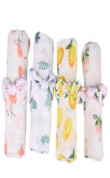 New Newborn Baby Floral Receiving Blankets Cotton Swaddle With Headband Flamingo Lemon Rose Flower Cactus8410214