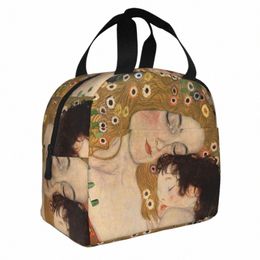 gustav Klimt Freyas Insulated Lunch Bags Cooler Bag Meal Ctainer Mother and Child Leakproof Lunch Box Tote Food Storage Bags n4W0#