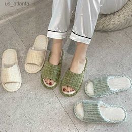 Slippers Spring Autumn Warm Home Women Cotton Linen Cute Non-slip Shoes Thick Soft Sole Indoor Bedroom Female Floor Winter Slide H240416