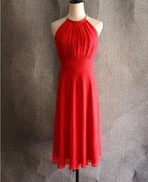 Custom Made New High Quality Simple Red Cocktail Dresses Zipper Back Halter Knee Length Formal Party Dresses Plus Size Party Eveni2560225