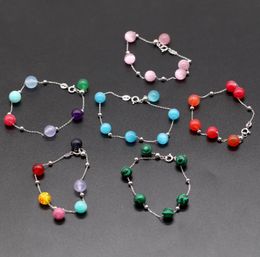 8 Inch 925 Sterling Silver Bracelet with 6 Natural Gemstones 8mm Gem Bracelet Bangle with Natural Crystal Agate Stone Bea8971546