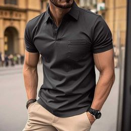 Men's Casual Shirts Mens Summer casual short sleeved polo shirt office fashion lapel pocket T-shirt mens breathable clothing 24416