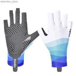 Cycling Gloves Summer Men Women Fishing Gloves Half Finger Breathab Cool Fabric Non-Slip Silicone Lure Fishing Sailing Sports Glove L48