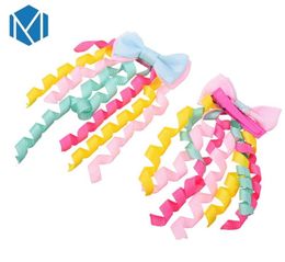 1 Pair Cute Random Girls Hair Clips Bow Ponytail Holder Rubber Colourful Ribbon Roll Elastic Hair Bands Kids Gum For Hair9624099