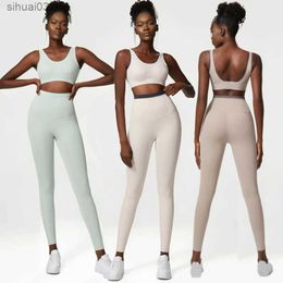 Women's Tracksuits 2 Pieces Yoga Suit Women Sexy Tight-Fitting Fitness Sports Set Gym Bra Elasticity High Waist Leggings Female Athletic WearL2403