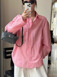 Women's Blouses Spring And Summer Casual Solid Color Lapel Long Sleeved Pocket Decoration Loose Shirt