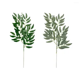 Decorative Flowers 10 Pieces Fake Willow Branches Leaf Green Plant Artificial Plants Leaves DIY Wedding Home Arrangement Type2/Dark