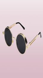 Good Quality Round Steampunk Sunglasses Men Women Metal Wrap Eyeglasses Round Shades Brand Designer Sun glasses Mirror UV4009841187