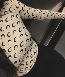 Feminine Clothes Sexy Moon Print T shirts Top Women Long Sleeve Graphic Tee Tunics Koszulka Damska Crescent8202063