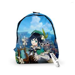 Backpack Genshin Impact Venti 3D Printing Children Cosplay Primary Middle School Students Oxford Waterproof Travel Bag Schoolbag