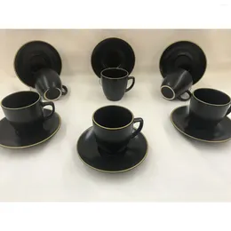 Cups Saucers 6person/12 Pcs Luxury Design Coffee Mug Cup Black Gold Espresso Jet Ebon Ebony Latte Cafe Mugs