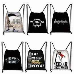 calisthenics Print Drawstring Bags Street Workout Backpack Outdoor Gym No Pain No Gain Storage Bags for Travel Shoes Holder G61t#