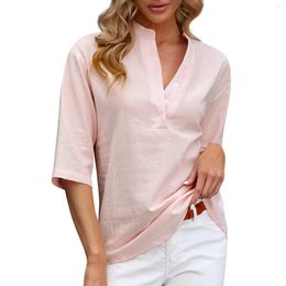 Women's T Shirts Fashionable And Sexy Summer Solid Colour Casual Pullover Five-Quarter Sleeve Shirt Loose Large Size Simple