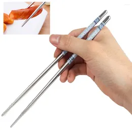 Table Mats 1Pair Length Pattern Stainless Steel Chopsticks Pair Non-slip Sushi Chopstick Korean Japanese Food Metal Sticks Kitchen