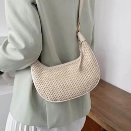 Bag Fashion Rattan Woven Half Moon Shoulder Luxury Women Brand Crossbody Bags Summer Beach Handbag Ladies Small Straw Armpit