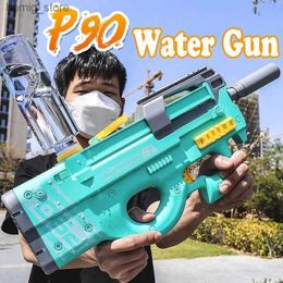 Sand Play Water Fun Large capacity P90 water gun toy automatic high-tech electric toy outdoor summer beach swimming pool shooting childrens water toy Y240416