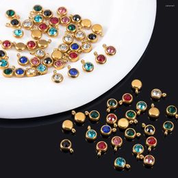 Charms 20pcs 6mm Rhinestone Golden Stainless Steel Base Inlid Crystal Bead Colourful Small Pendants For DIY Jewellery Making