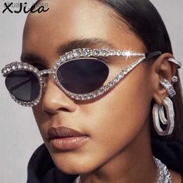 Sunglasses XJiea 2024 Designer Diamond Sunglasses for Womens Luxury Brand Fashion Steampunk Mens Glasses Party Beach Shadow Accessories Y240416