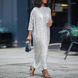 Casual Dresses 2024 Elegant Women Long Sleeve One Piece Dress Winter Christmas Sequins Trendy Female Shinny Glitter Party