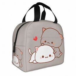 kawaii Peach And Goma Carto Insulated Lunch Bag Cooler Bag Meal Ctainer Mocha Mochi Peach Cat Portable Tote Lunch Box M5jE#