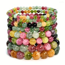 Link Bracelets Tourmaline Natural Stone Crystal Beads Men Women Infinity Elastic Gemstone Bangles Gifts Colourful Male Ac