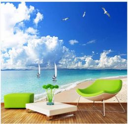 Customised 3d mural wallpaper po wall paper Beach landscape blue sky white clouds seaside TV background wall decor wallpaper fo6305131