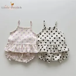 Clothing Sets Born Baby Girl Boy Heart Cotton Clothes Set Strap Vest Shorts Infant Toddler Child Suit Pullover 9M-2Y