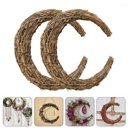 Decorative Flowers 2 Pcs Rattan Garland Wreath DIY Moon-shape Summer Front Door Hoops Flower Material Natural Shaped Ring Christmas